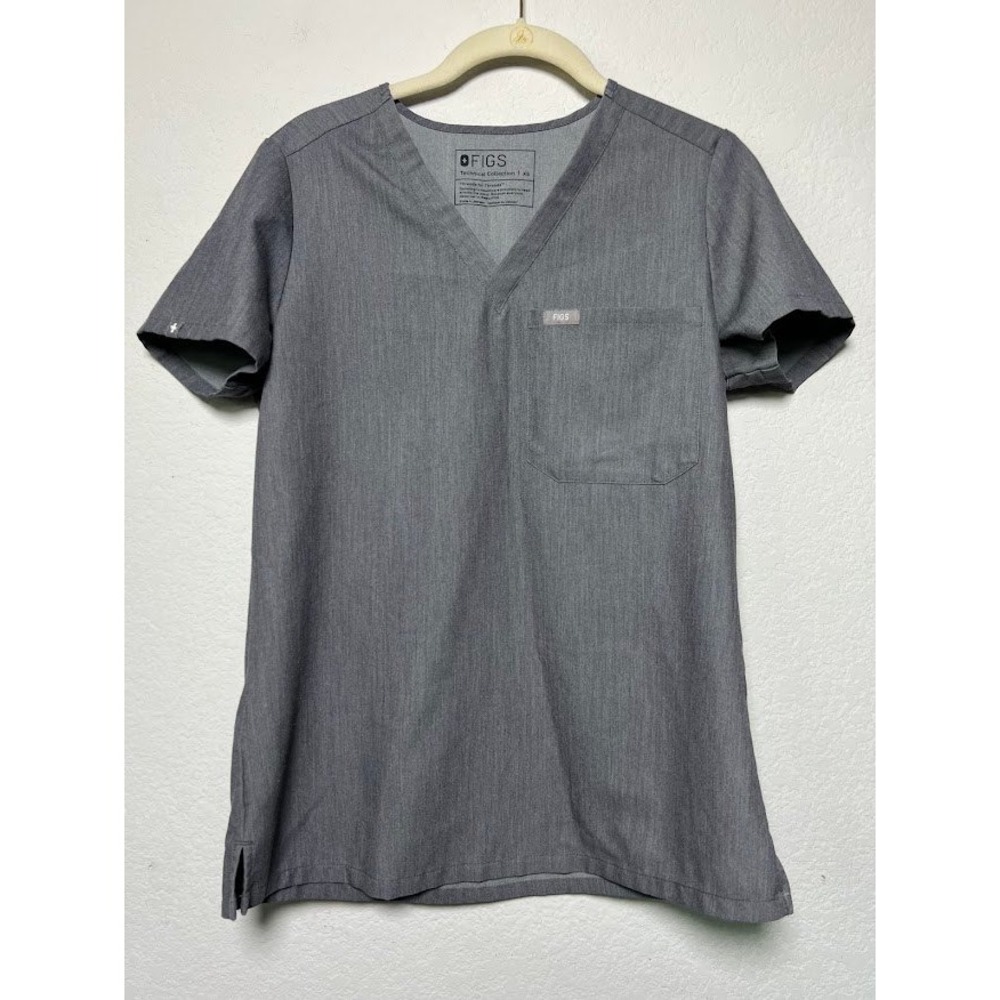 FIGS Technical Collection Scrub Top XS Gray V Neck 1 Pocket Stretch FW1000